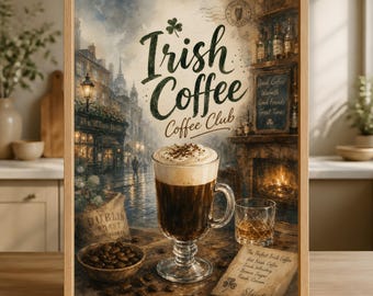 Poster met Ierse koffieprint, muurdecoratie voor een pub in Dublin, gezellige koffiebar decoratie