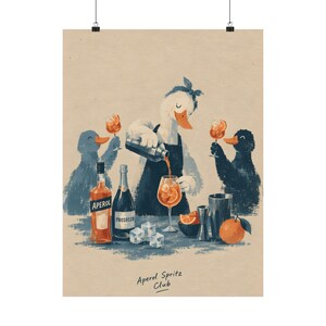Aperol Spritz Poster, Duck Cocktail Art, Retro Bar Decor image 2