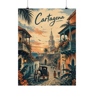 Cartagena Travel Poster, Colombian Coastal Wall Art, Vintage City Decor image 2