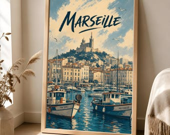 Marseille Travel Poster, Vieux Port French Riviera Wall Art