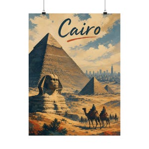 Cairo Travel Poster, Vintage Egypt Wall Art, Giza Pyramid Decor image 2