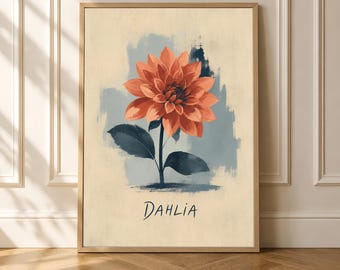 Dahlien-Poster, botanische Vintage-Wandkunst, florale Cottagecore-Dekoration