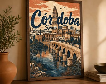 Córdoba Travel Poster, Vintage Spain Wall Art, Andalusian City Decor