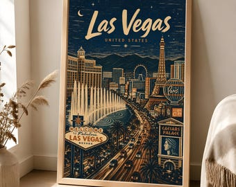 Las Vegas Poster, Vintage Travel Wall Art, Retro Nevada Decor