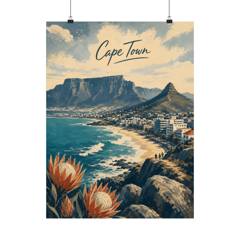Cape Town Poster, Vintage South Africa Coastal Travel Art image 2