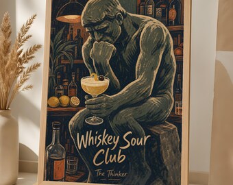 The Thinker Wall Art, Whiskey Sour Club Vintage Cocktail Decor