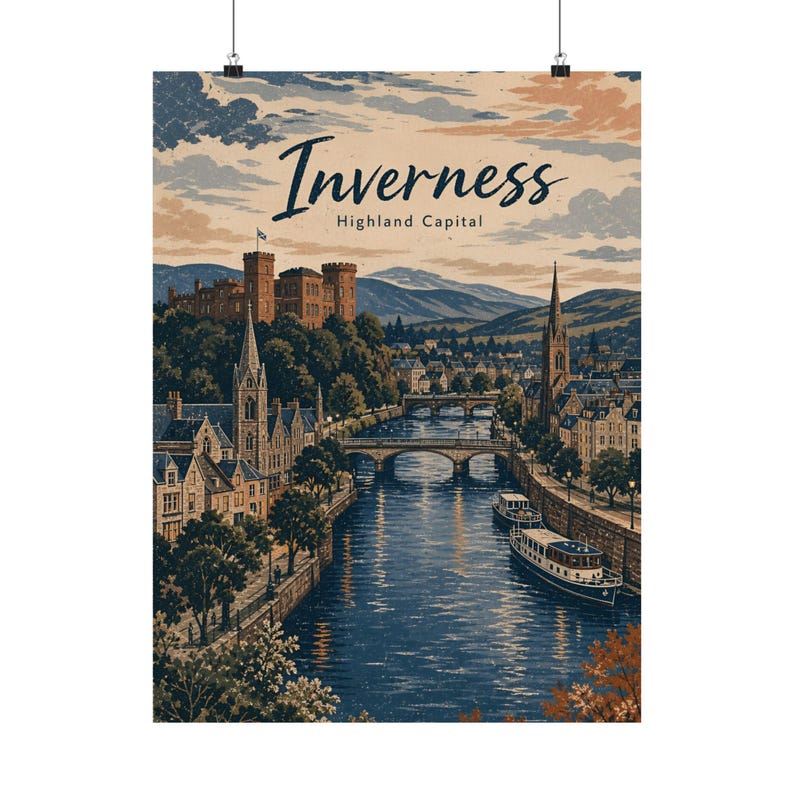 Inverness Poster, Scottish Highlands Travel Art, Vintage River Ness Decor image 10