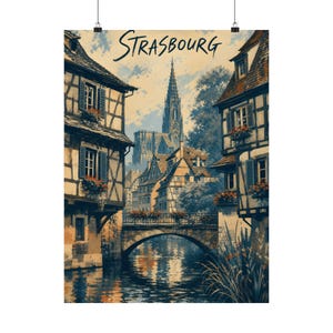 Strasbourg Travel Poster, Petite France Canal Art, Vintage French City Decor image 2
