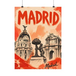 Madrid Travel Poster, Spain Cityscape Art Print, Vintage Style Wall Decor image 6