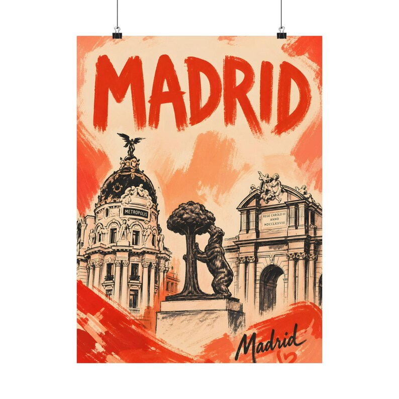 Madrid Travel Poster, Spain Cityscape Art Print, Vintage Style Wall Decor image 6