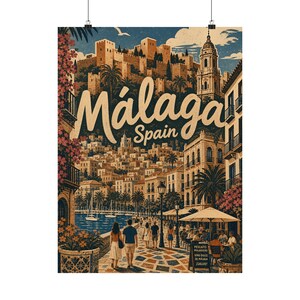 Málaga Travel Poster, Vintage Spain Coastal Wall Art image 11