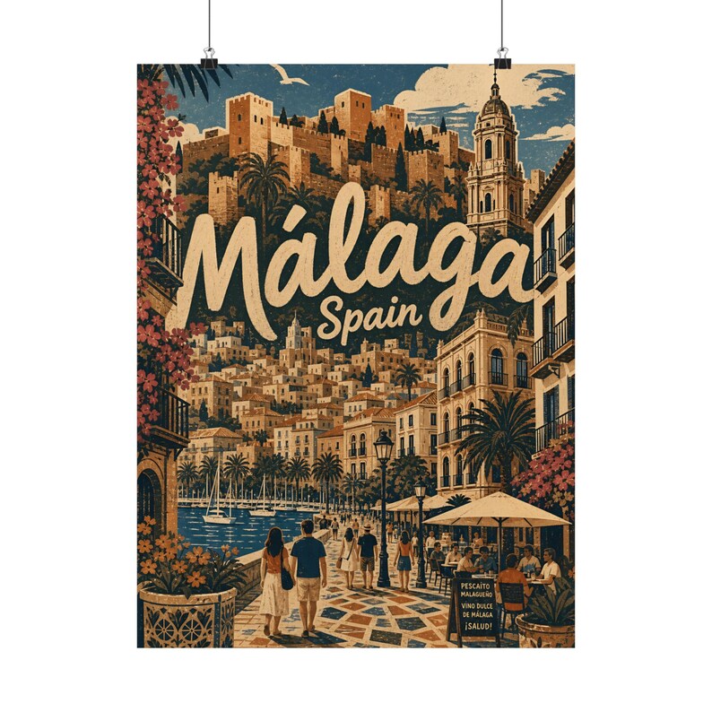 Málaga Travel Poster, Vintage Spain Coastal Wall Art image 11
