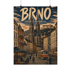 Brno reisposter, Tsjechië, vintage stadsmuurdecoratie afbeelding 2