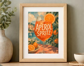 Aperol Spritz Wall Art, Italian Riviera Art Print, Mediterranean Kitchen Decor
