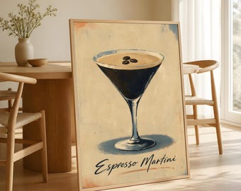 Espresso Martini Wall Art, Vintage Cocktail Poster, Retro Bar Decor