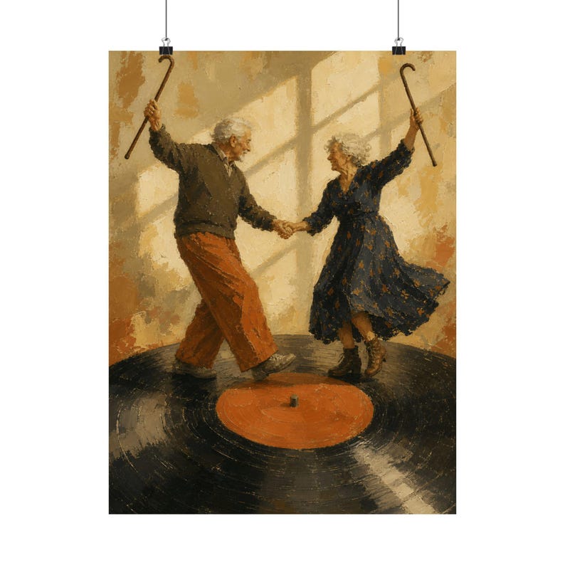 Elderly Couple Dancing Poster, Vinyl Record Art, Musical Nostalgia Wall Decor image 2