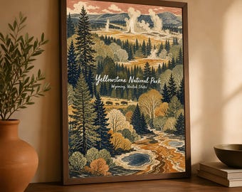 Yellowstone National Park Poster, Vintage Wyoming Travel Wall Art