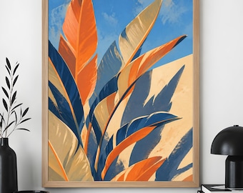 Póster mural de Ave del Paraíso, diseño botánico tropical de mediados de siglo