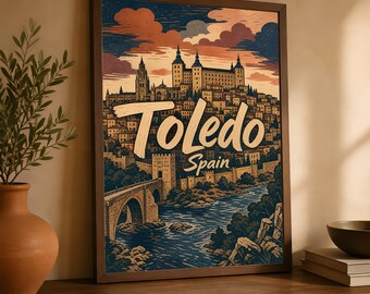 Toledo Spain Poster, Vintage Travel Wall Art, Spanish City Decor