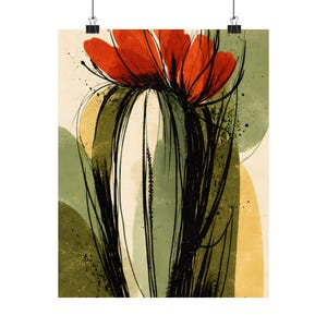 Arte mural de flores de amapola, póster botánico moderno, decoración floral abstracta en tinta. imagen 2