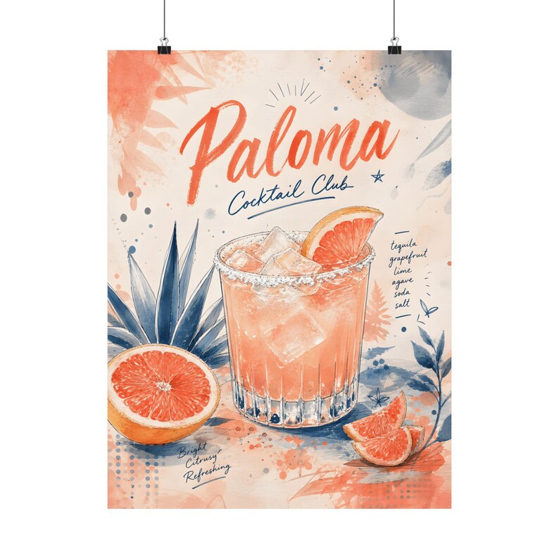 Paloma-Cocktail-Kunstdruck, Wandbild im Retro-Barwagen-Stil, Küchendekoration im Mid-Century-Stil Bild 2