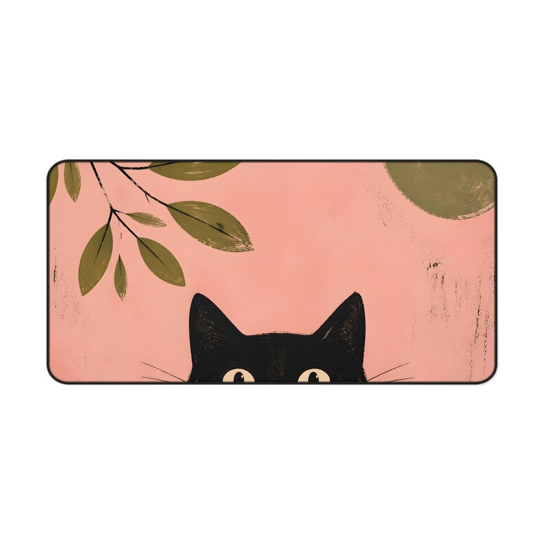 Tappetino da scrivania con gatto nero che sbircia / Tappetino per mouse con motivo botanico rosa immagine 4
