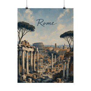 Rome Travel Poster, Roman Forum Colosseum Wall Art image 2