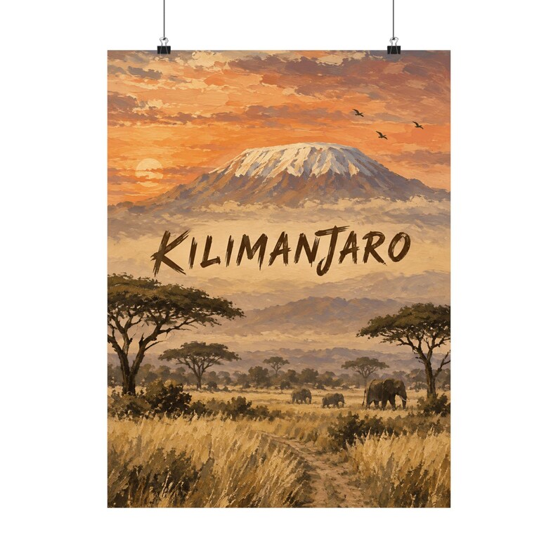 Pôster do Monte Kilimanjaro, Arte de Parede para Safári Africano, Decoração de Viagem Vintage imagem 2