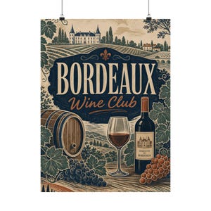 Bordeaux Wine Club Poster, French Vineyard Wall Art, Vintage Travel Print image 2