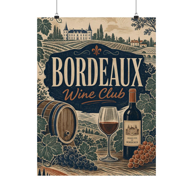 Bordeaux Wine Club Poster, French Vineyard Wall Art, Vintage Travel Print image 2