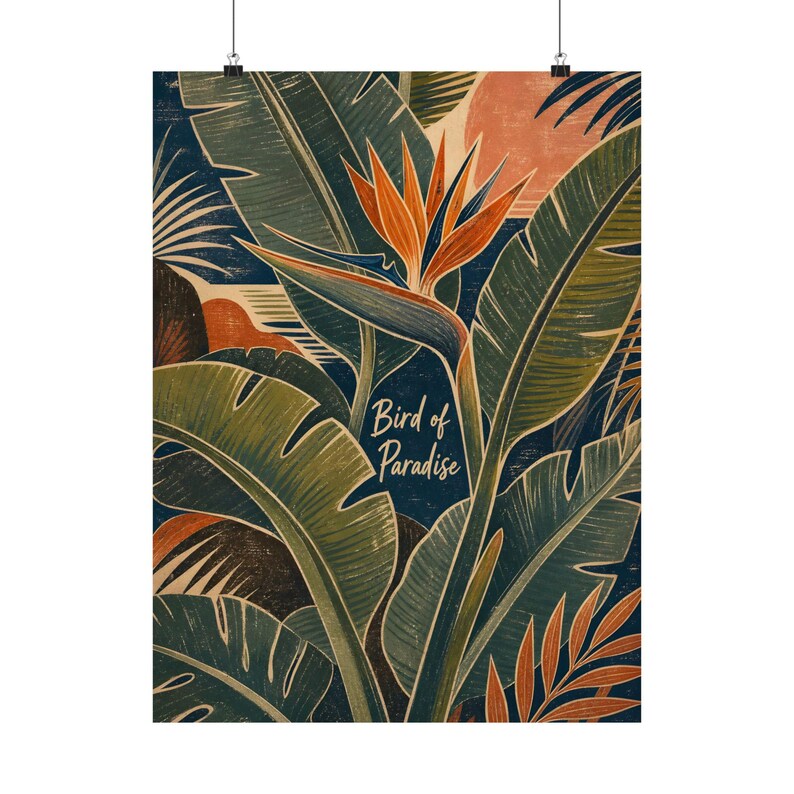 Affiche Oiseau de Paradis, décoration murale tropicale vintage, style jungle botanique image 2