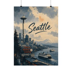 Seattle Wall Art, Pacific Northwest Skyline Matte Poster image 2