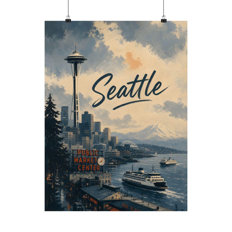 Seattle Wall Art, Pacific Northwest Skyline Matte Poster image 2