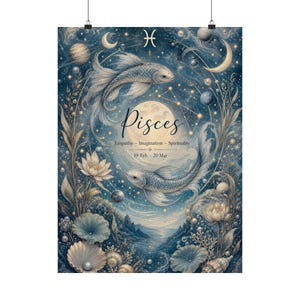 Pisces Zodiac Poster, Celestial Underwater Astrology Wall Art image 2