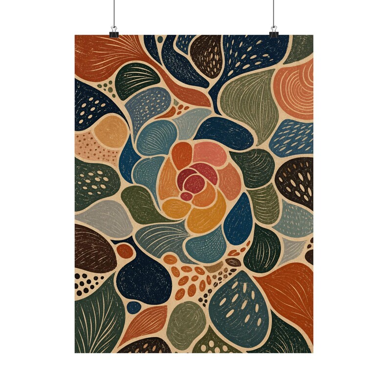 Abstract Botanical Poster, Retro Organic Wall Art, Colorful Nature Decor image 2