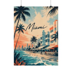 Póster de Miami Beach, arte mural costero Art Déco vintage imagen 2