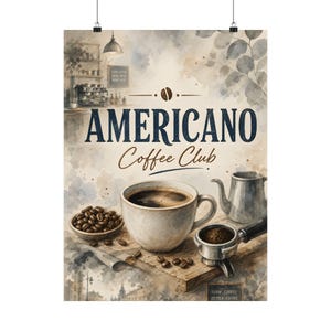 Arte de parede para clube de café, decoração de café americano, pôster fosco em aquarela para bar de expresso imagem 4