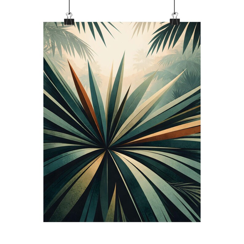 Tropical Palm Leaf Poster, Vintage Jungle Wall Art, Mid Century Botanical Decor image 2