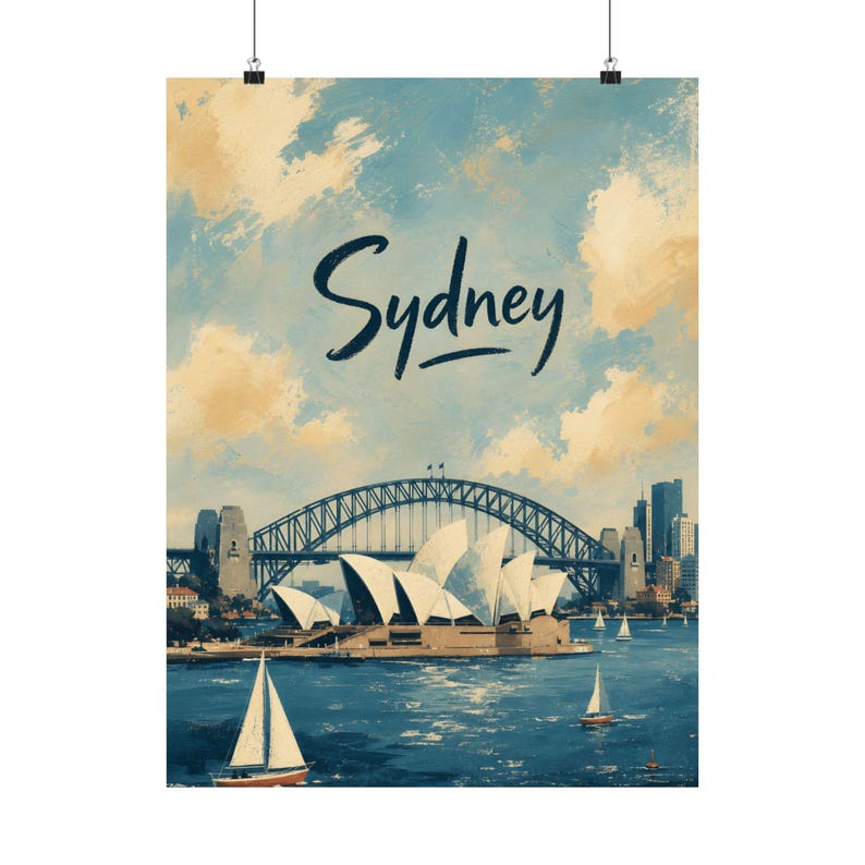Poster di Sydney, illustrazione vintage di viaggio sull'Australia, decorazione murale della città portuale. immagine 2