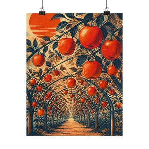 Vintage Apple Orchard Wall Art, Retro Fruit Farm Print, Rustic Botanical Poster image 2