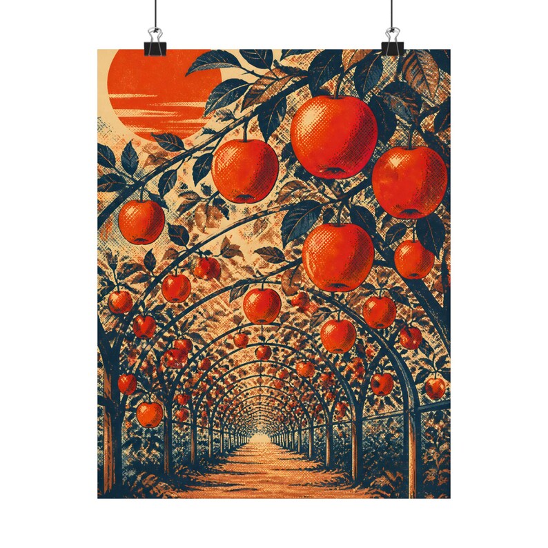 Vintage Apple Orchard Wall Art, Retro Fruit Farm Print, Rustic Botanical Poster image 2