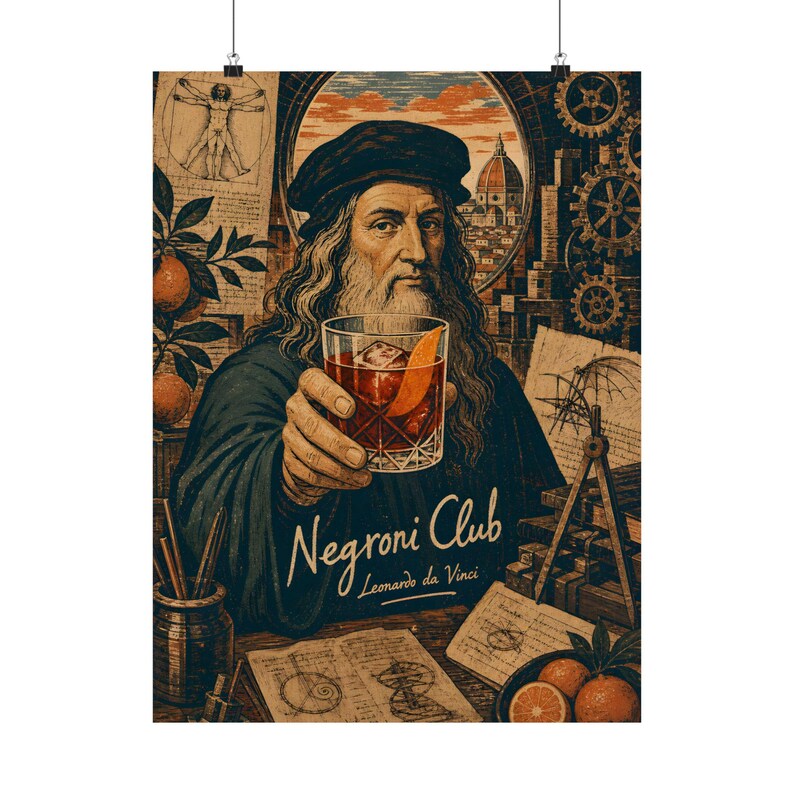 Leonardo da Vinci Poster, Negroni Club Renaissance Bar Art image 3