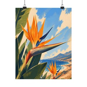 Paradiesvogel Poster, Tropisches Küstenwandbild, Botanisches Stranddekor Bild 2