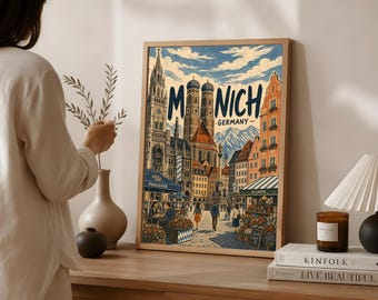 Póster de viaje de Múnich, arte mural vintage de Baviera, Alemania