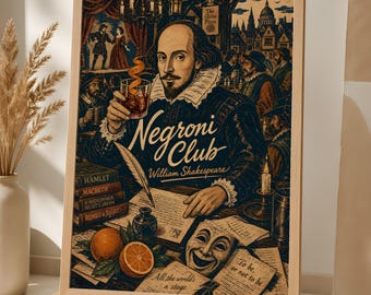 William Shakespeare Poster, Negroni Club Literary Tavern Art