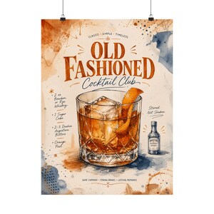 Old Fashioned Cocktail Recipe Wall Art, Bar Cart Decor Print, Whiskey Drink Poster image 2