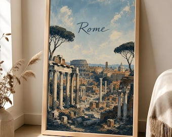 Rome Travel Poster, Roman Forum Colosseum Wall Art