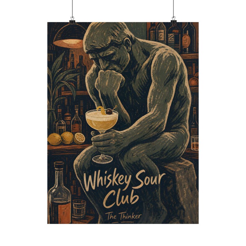 The Thinker Wall Art, Whiskey Sour Club Vintage Cocktail Decor image 2