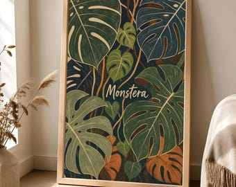 Affiche Monstera, art mural botanique tropical vintage