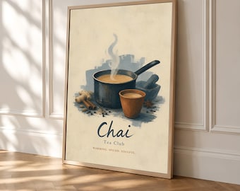 Chai Tea Poster, Vintage Kitchen Wall Art, Tea Club Decor